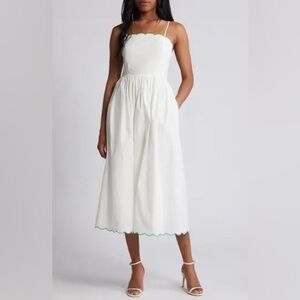 Charles Henry White Scalloped Midi Dress